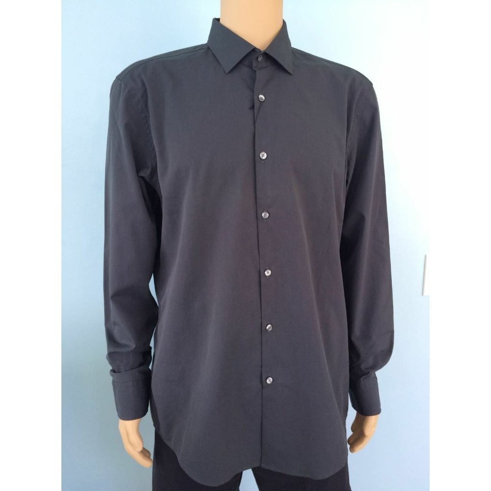 NWT Hugo Boss Mens Shirt Charcoal Gray Cotton Button Slim Fit Classic 43 17 - Picture 1 of 12